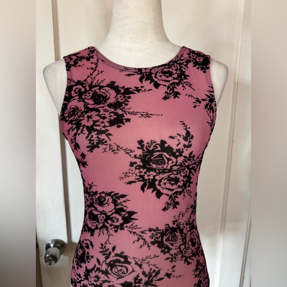 Mesh Bodysuit Rose Floral Sleeveless See Through Feminine Whimsical Backless - Picture 7 of 9